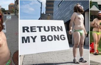 man protests underpants