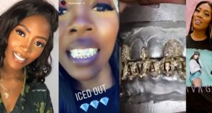 Tiwa Savage flaunts diamond grills