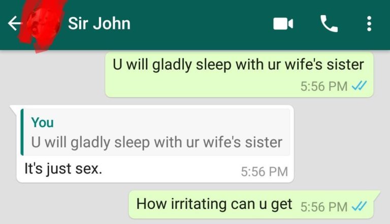 I will lick my wifes little sister, Sir John whatsapp chat leak online ... pic