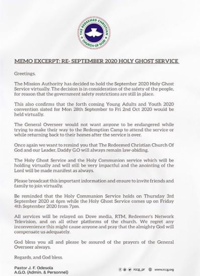 RCCG declares