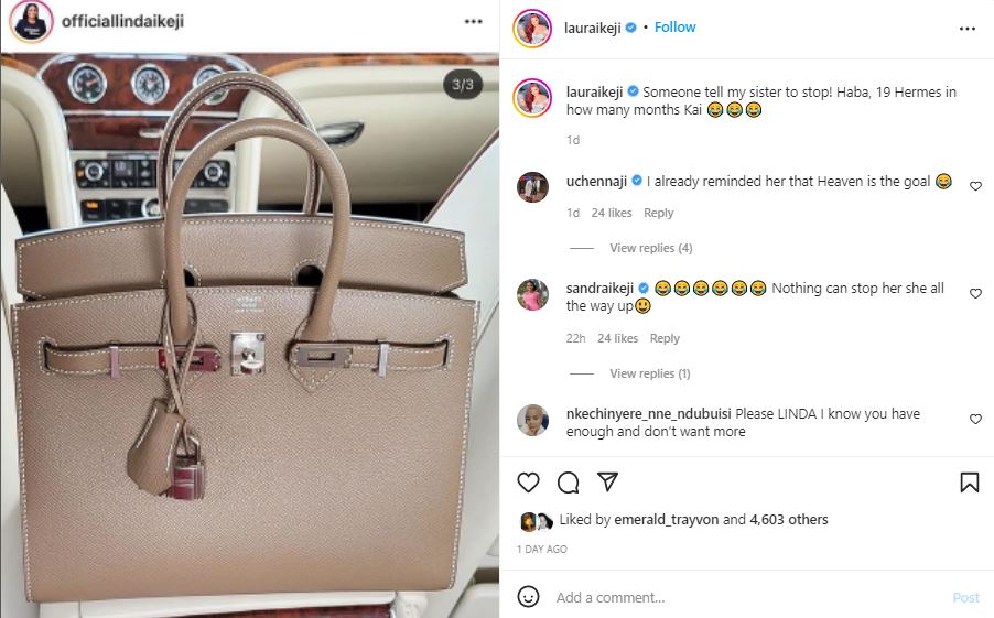 Linda Ikeji buys three Birkin bags worth N30 million