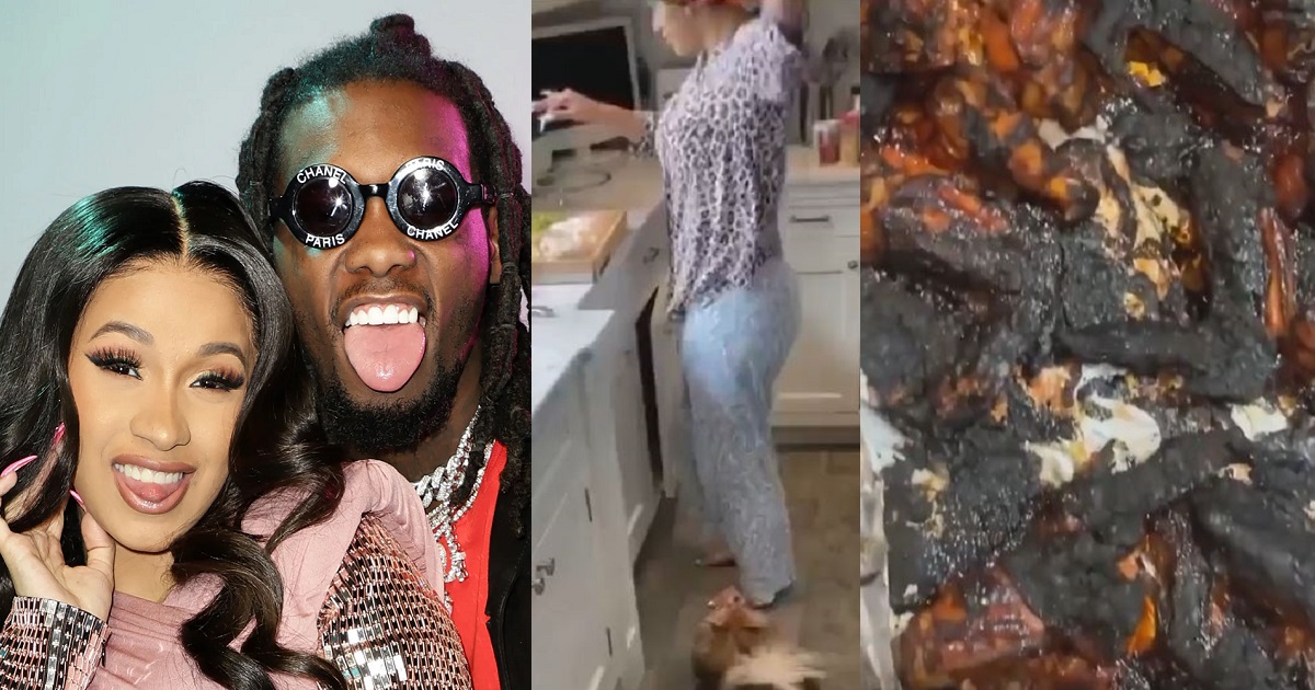 Rapper Offset teases wife Cardi B after she served him burnt chicken wings (video)