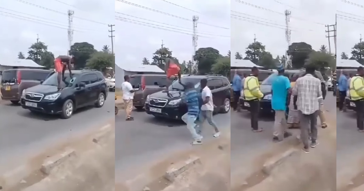 Moment a mentally unstable man climbs car bonnet and d£str0y wind screen, leaving viewers in shock (VIDEO) thumbnail