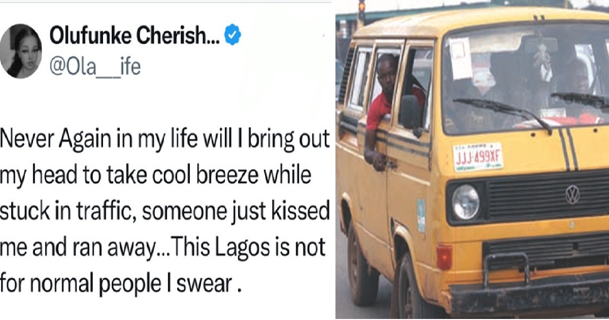 Lady narrated how a stranger k!ssed her when she brought out her head in a moving bus