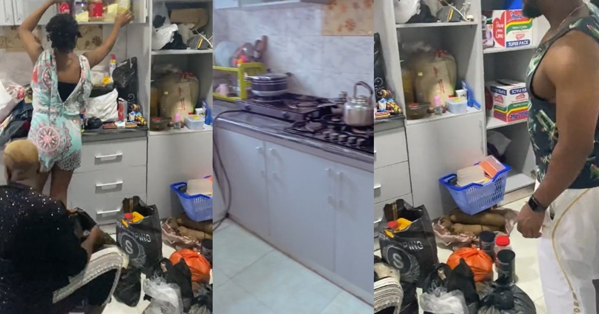 “mama with doings” – Lady rejoices as her mum transforms her kitchen after visiting for “Omugwo” (WATCH)