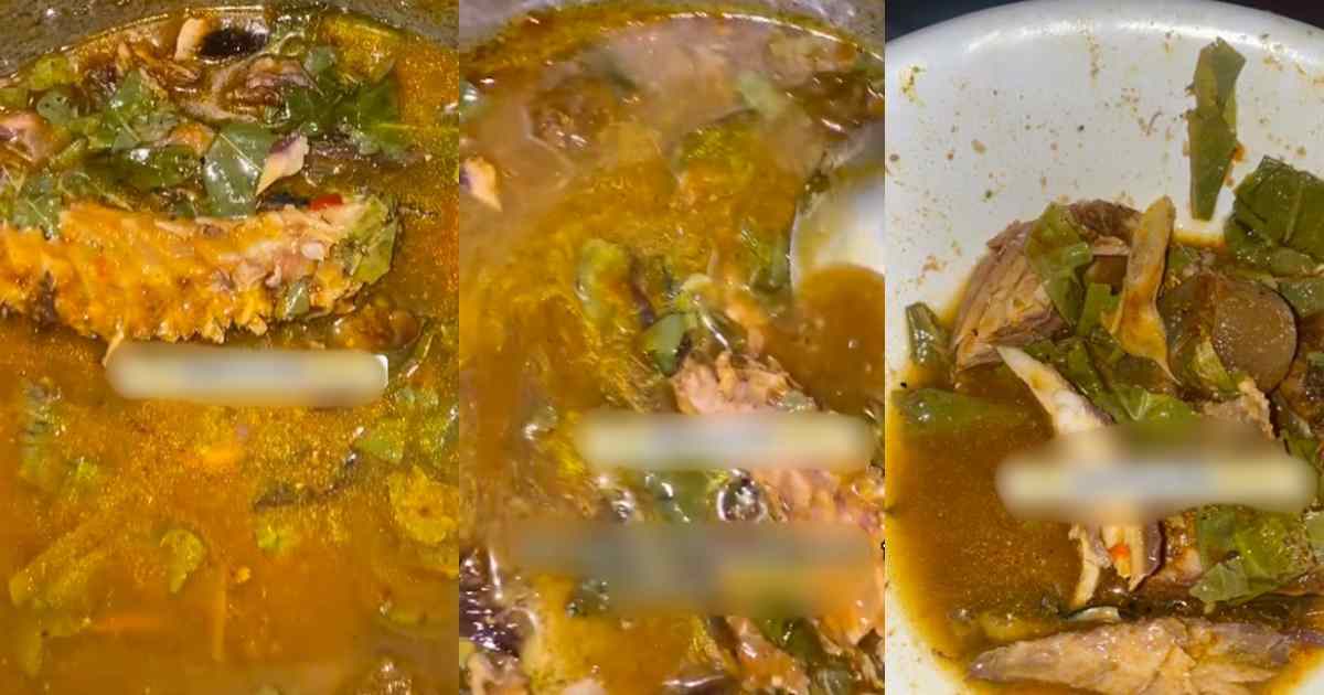 “I can see through the soup and even count the Oha leaves inside it” – Lady left speechless by partner’s unappet!zing Oha soup (VIDEO) thumbnail