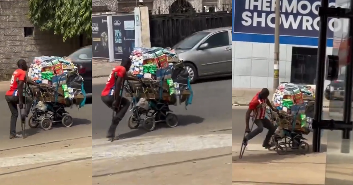 Netizens Stúnned As One-Legged Man Hawks His Business With A Wheel-Barrow (VIDEO)