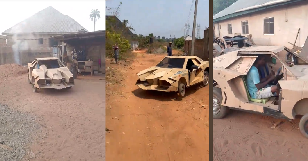 Netizens Stúnned As Man Builds Car From Cartons And Takes It To The Filling Station (VIDEO)